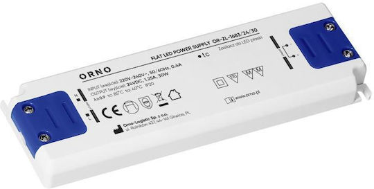 Επίπεδος Τροφοδοτικός Led 24 V 30 W Ip20