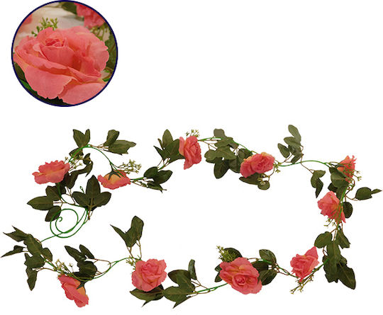 Globostar 09001 Künstliche Hängende Pflanze Dekorative Girlande Länge 2,2 Meter 10 X Große Rosen Koralle