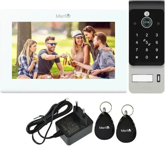 Interfon Video Smart Wi-Fi Ai pentru o familie Mentor Svk2102w 2 fire 10 inch Ips 2mp Fhd Card Pin Tuya Ip65 Alb