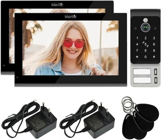 Interfon Video Inteligent Pentru 2 Familii Mentor Svk4105b Cu 4 Fire Wi-Fi Card Pin Tuya 10 Inch Ips Dvr Fhd 2mp Ik08 Negru