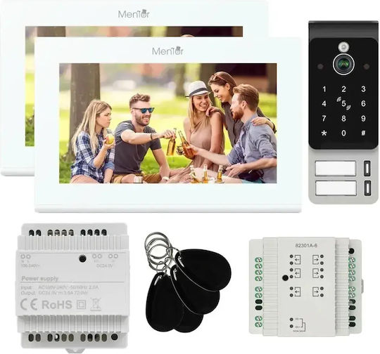 Interfon Video Smart Wi-Fi Ai Pentru 2 Familii Mentor Svk273w 2 Fire 7 Inch Ips 2mp Fhd Card Pin Tuya Ip65 Alb