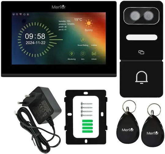 Smart Video Intercom Mentor Svkpoe71b Wi-Fi Recunoaștere Facială Cat5 7 Inch Ip Dhcp 3mp Ik07 Negru