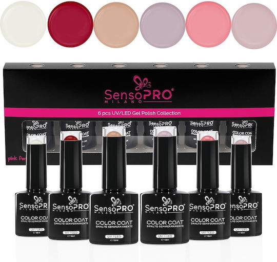 Set 6 Semi-permanent Nail Polishes 10ml Sensopro Milano Fall In Love