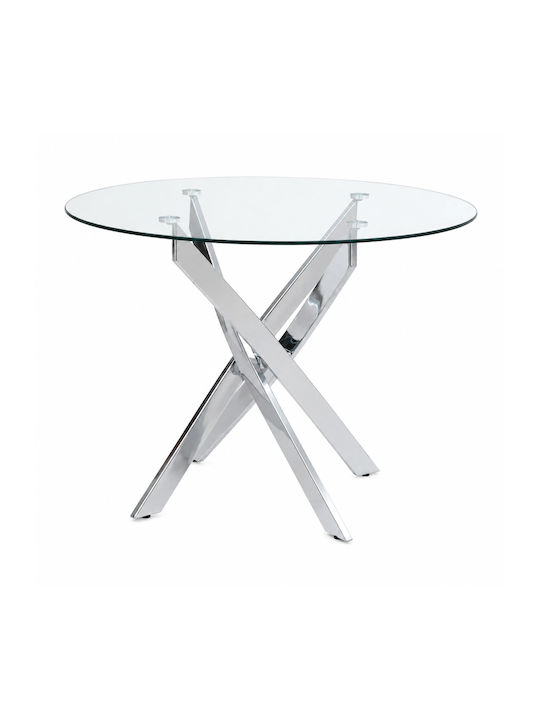 Round Central Glass Coffee Table Silver W100xL100xH75.5cm