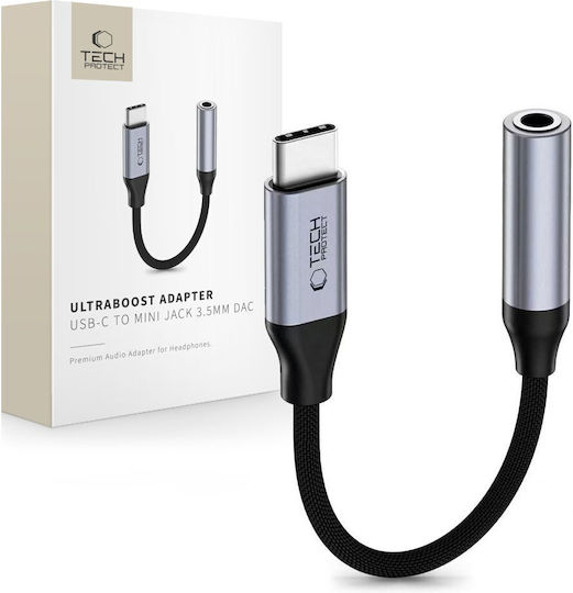 Tech-Protect Ultraboost Μετατροπέας USB-C male σε 3.5mm female Γκρι