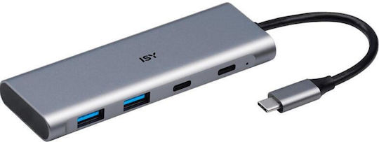 ISY IHU-5200 USB-Hub mit 4 Anschlüssen USB 3.1 mit USB-C Anschluss in Silber