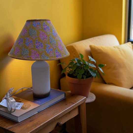 Flowers Glass Base Table Lamp for E27 Fitting with Yellow Shade and Base