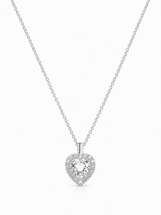 Ioannis Kosmima Necklace With Heart Design In 9K White Gold With Zircon