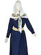 Traditional Kids Costume Kalymnos with Scarf with 3 Rows Necklace Deep Blue