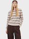 Damen Crop Pullover Gestreift Beige