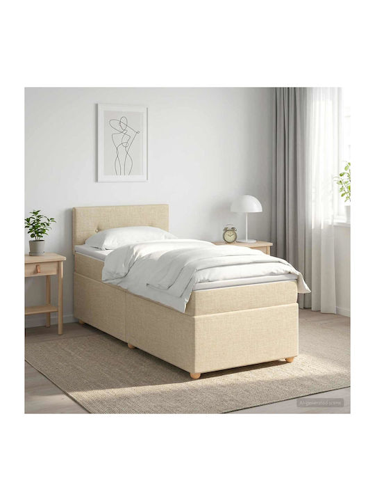 Single Upholstered Bed with Fabric Cream with S...
