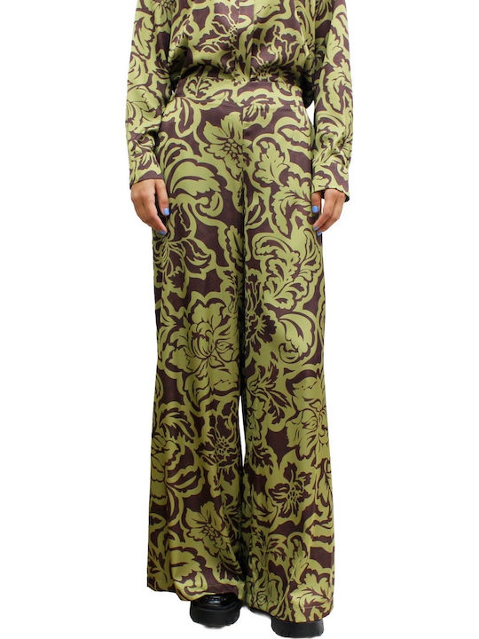 Pantaloni Dama Din Țesătură Verde / Maro
