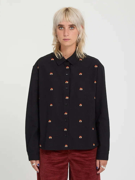 Langärmeliges Damenhemden Shirt Schwarz