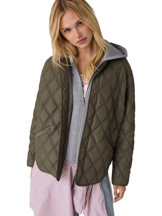 Guess Women's Winter Jacket Olive Light Green