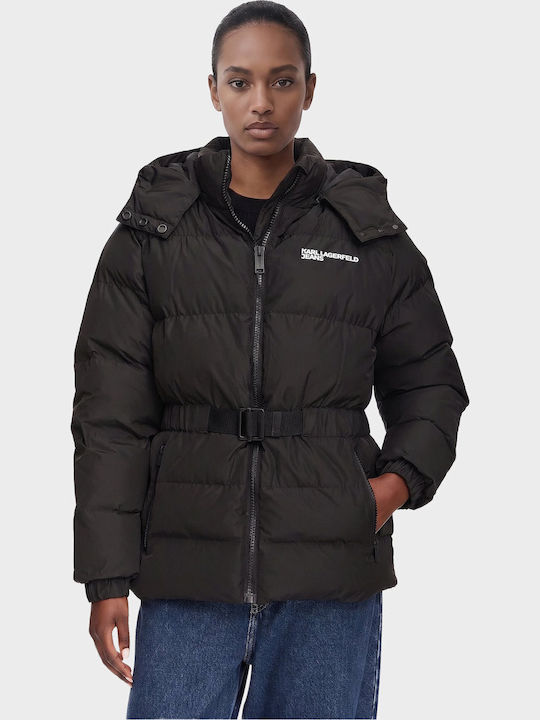 Μακρύ Γυναικείο Puffer Μπουφάν για Χειμώνα Black