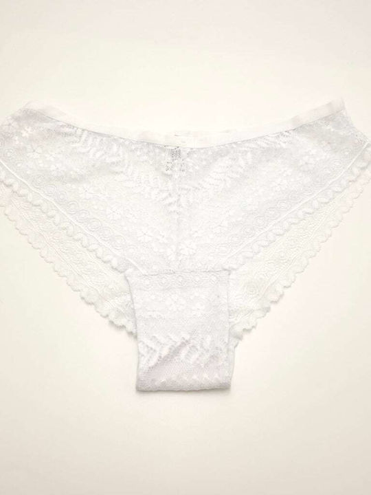 Ouno Damen-Slip mit Spitze Weiß