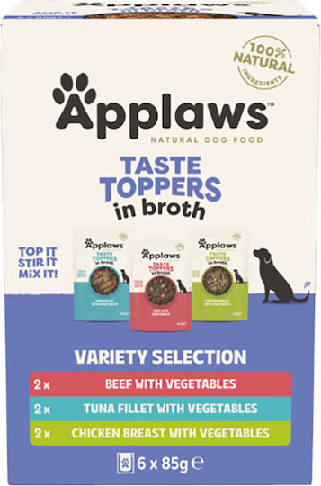 Applaws Taste Toppers Wet Dog Food Pouches With Vegetables Chicken Broccoli Beef Tuna Fish And Pumpkin 6x85gr