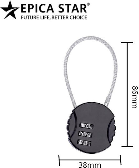 Epica Star Combination Padlock With Wire Rope