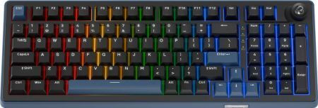 Ducky Ok-m Wireless Gaming Mechanical Keyboard 98% with KTT Baby Blue Switches and RGB Lighting (English US) Blue/Black