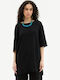 Bluza Damă Bumbac Cu Mânecă 3/4 Neagră