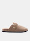 Flat Suede Mules In Beige Colour