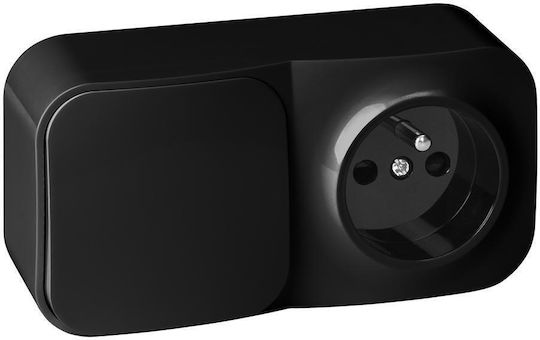 Surface-mounted Single-pole Switch Todo Socket Ip20 2p+z Black