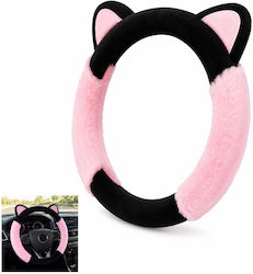 Fluffy Black Pink Medium 38cm Steering Wheel Cover 5238