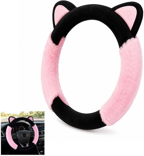 Fluffy Black Pink Medium 38cm Steering Wheel Cover 5238