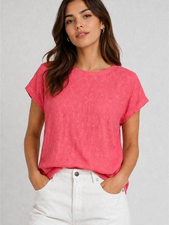 Fransa Women's Short Sleeve Pink Blouse