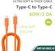 SiiPro Cable USB-C Male - USB-C 60W Orange 1m