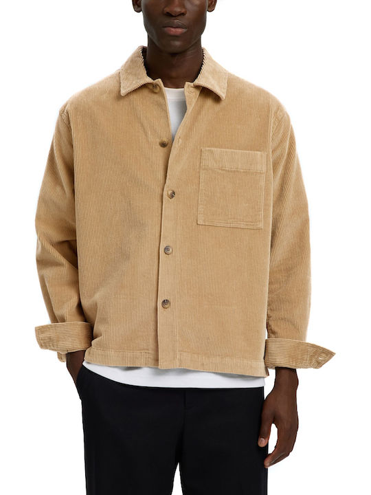 Μακρυμάνικo Κοτλέ Overshirt σε Κανονική Γραμμή Camel