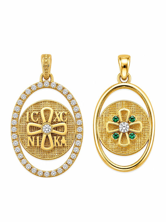 Senzio Belibasakis Charm Talisman Constantine with Stones in 9 K Gold with Green Zircon