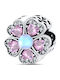 Flower Charm in Pink Gold Plated Silver with Pink Zircon
