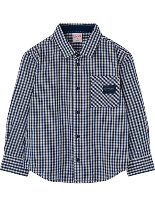 Kids Checked Long-sleeved Blue Shirt