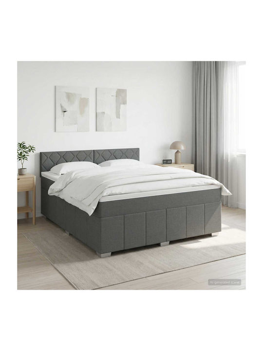 Double Upholstered Bed with Fabric Dark Grey wi...
