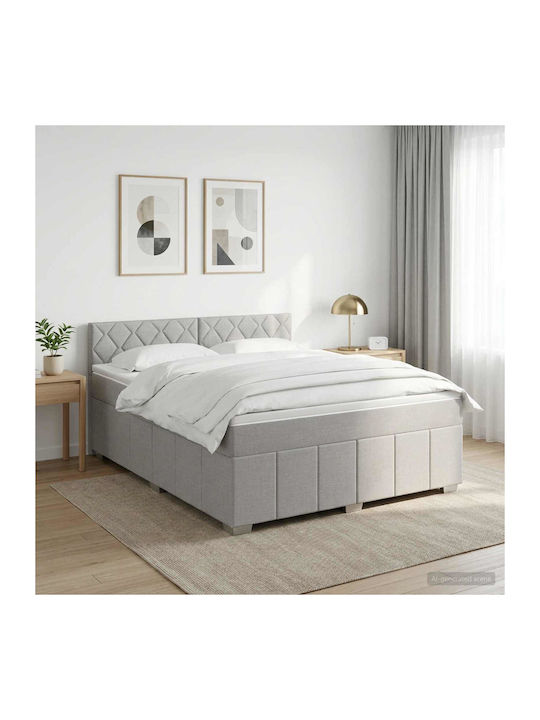 Double Bed Upholstered with Fabric Light Grey w...