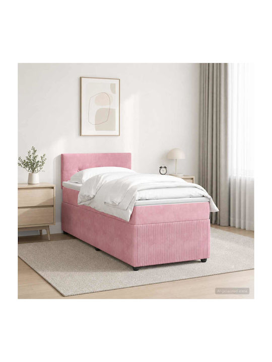 Single Bed Upholstered with Velvet Pink with Sl...