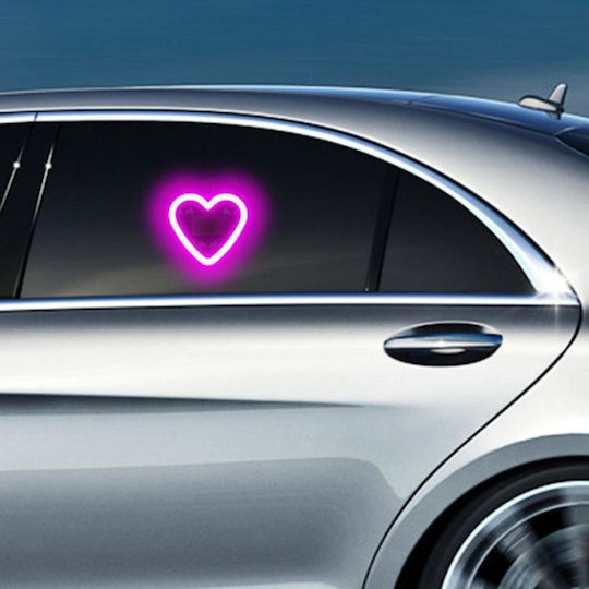 Solar Car Lighting Heart Shape Smart Modified Neon Lighting Vehicle Interior Pink