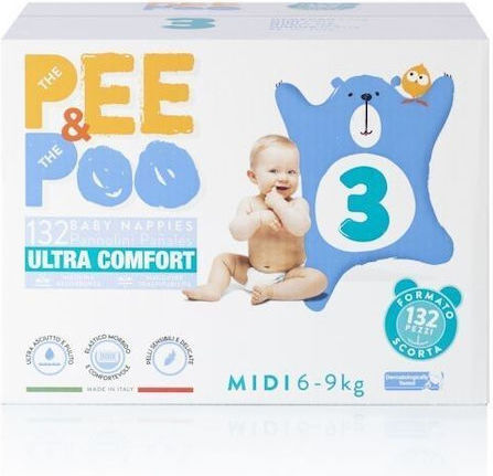Pee&Poo Πάνες με Αυτοκόλλητο Midi Monthly Pack No. 3 για 6-9kg 132τμχ