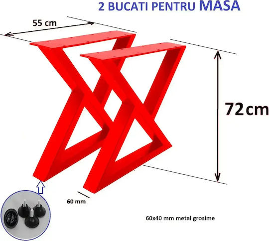 Picior Metalic de Mobilier Potrivit pentru Masă / Măsuță 55x72cm Roșu