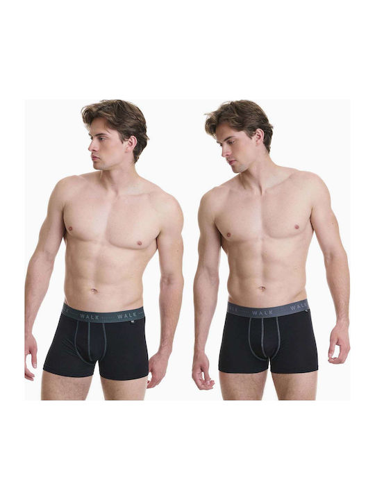 Walk Herren Boxershorts Schwarz/Grau 2er Pack