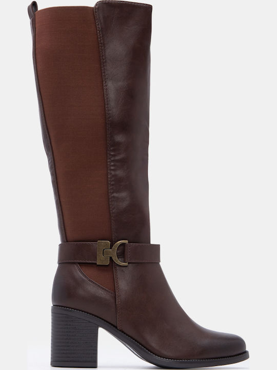 Luigi Suede Women's Boots with Mid Heel Brown