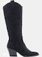 Suede Women's Cowboy Boots with Mid Heel Black