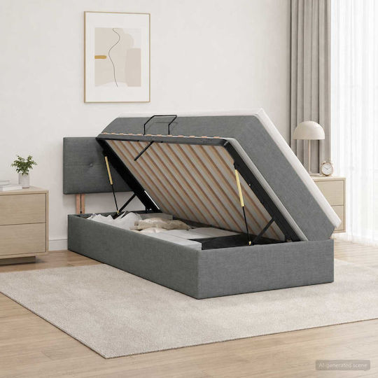 Dunkles Wandbett Einzel mit Samt Dunkelgrau mit Lattenrost & Matratze 100x200cm