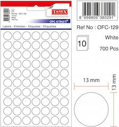 Tanex 700 buc Etichete Adezive Rotunde în Culoare Albă 13mm
