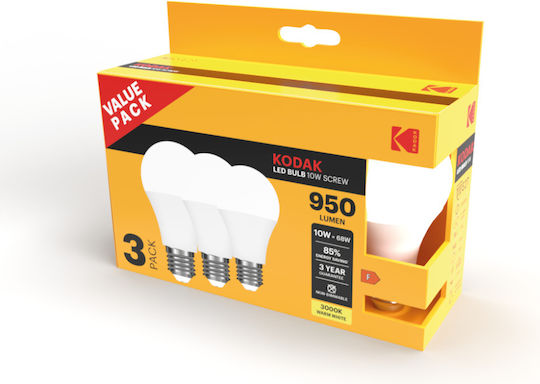 Kodak LED Лампи 1W За Накрайник E27 И Форма A60 Топло Бяло 3 Бройки