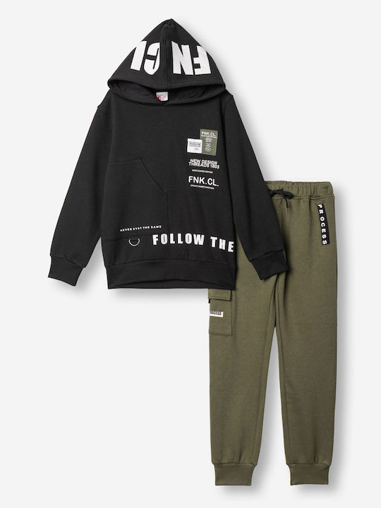 Kids Tracksuit Set With Top Black Khaki 2 Pieces