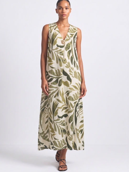 Summer Maxi Shirt Dress Beige Printed