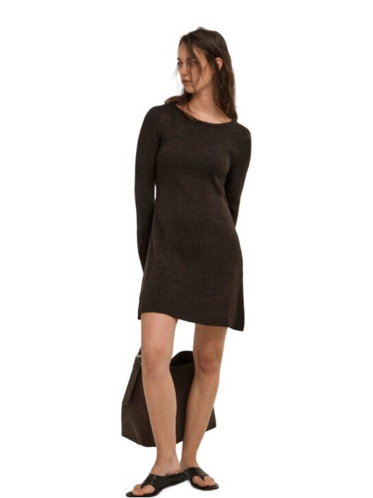Mini Damenkleid Gestrickt Kaffee Bohne Braune
