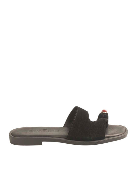 Baroque Leather Women's Flat Sandals Black